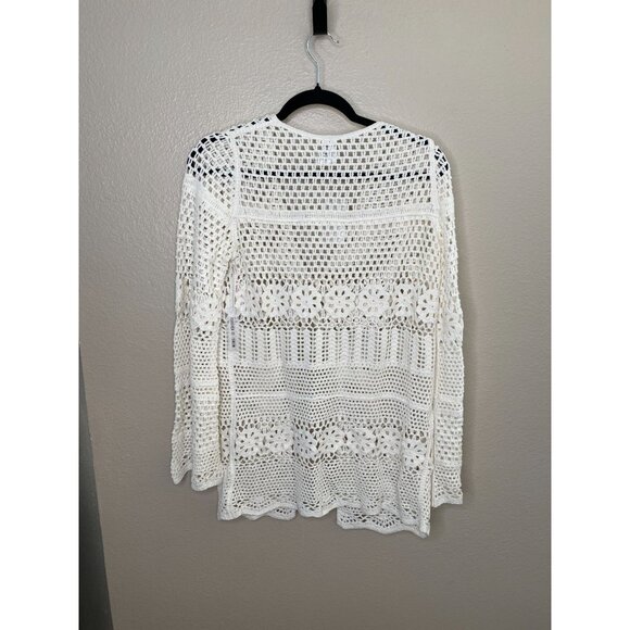 NWT Forever‎ 21 Womens Crochet Open Front Sweater Ivory Medium Swim Coverup - Picture 3 of 5